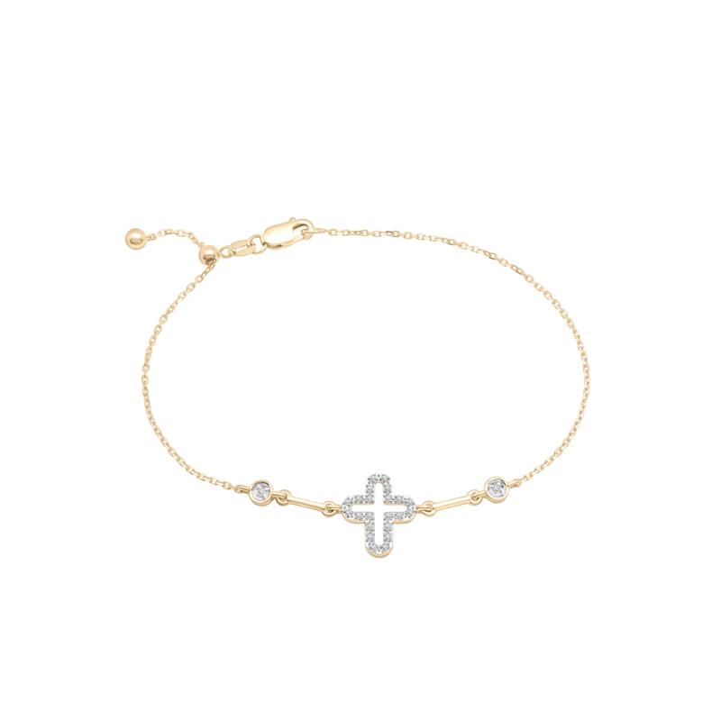 Diamond Cross Bracelet in 10K Yellow Gold (1/10 ct. tw.) – Image 1 of 1
