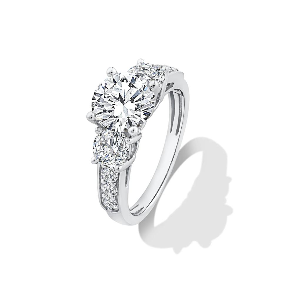 Lab Grown Diamond Round Center Three-Stone Engagement Set in 10K White Gold (4 ct. tw.) – Image 4 of 6