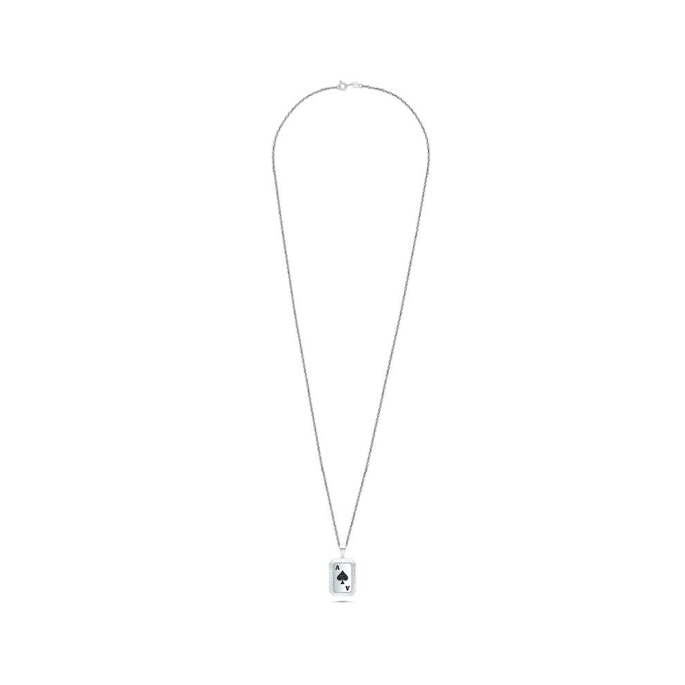 Men's Diamond Ace of Spades Card Pendant Necklace in Sterling Silver (1/10 ct. tw.) – Image 3 of 4