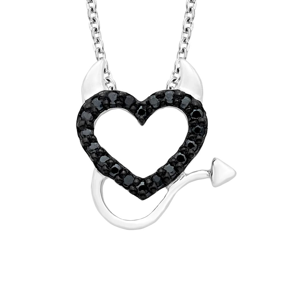 Black Diamond Devil Heart Pendant Necklace in Sterling Silver (1/10 ct. tw.) – Image 1 of 2