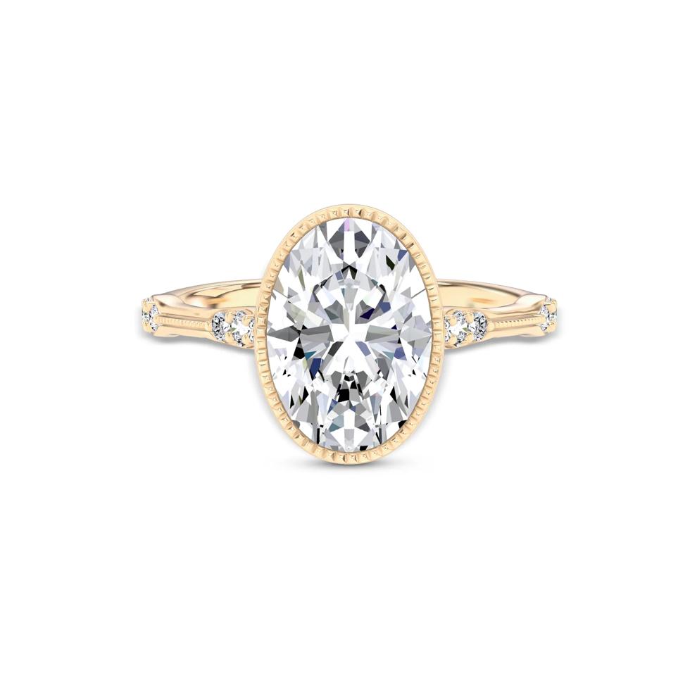 Lab Grown Diamond Oval Milgrain Bezel Engagement Ring in 14K Yellow Gold (3 1/8 ct. tw.) – Image 1 of 4