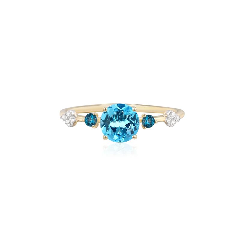 Swiss Blue Topaz Ring with London Blue Topaz and Diamond Accents in 10K Yellow Gold – Image 1 of 3