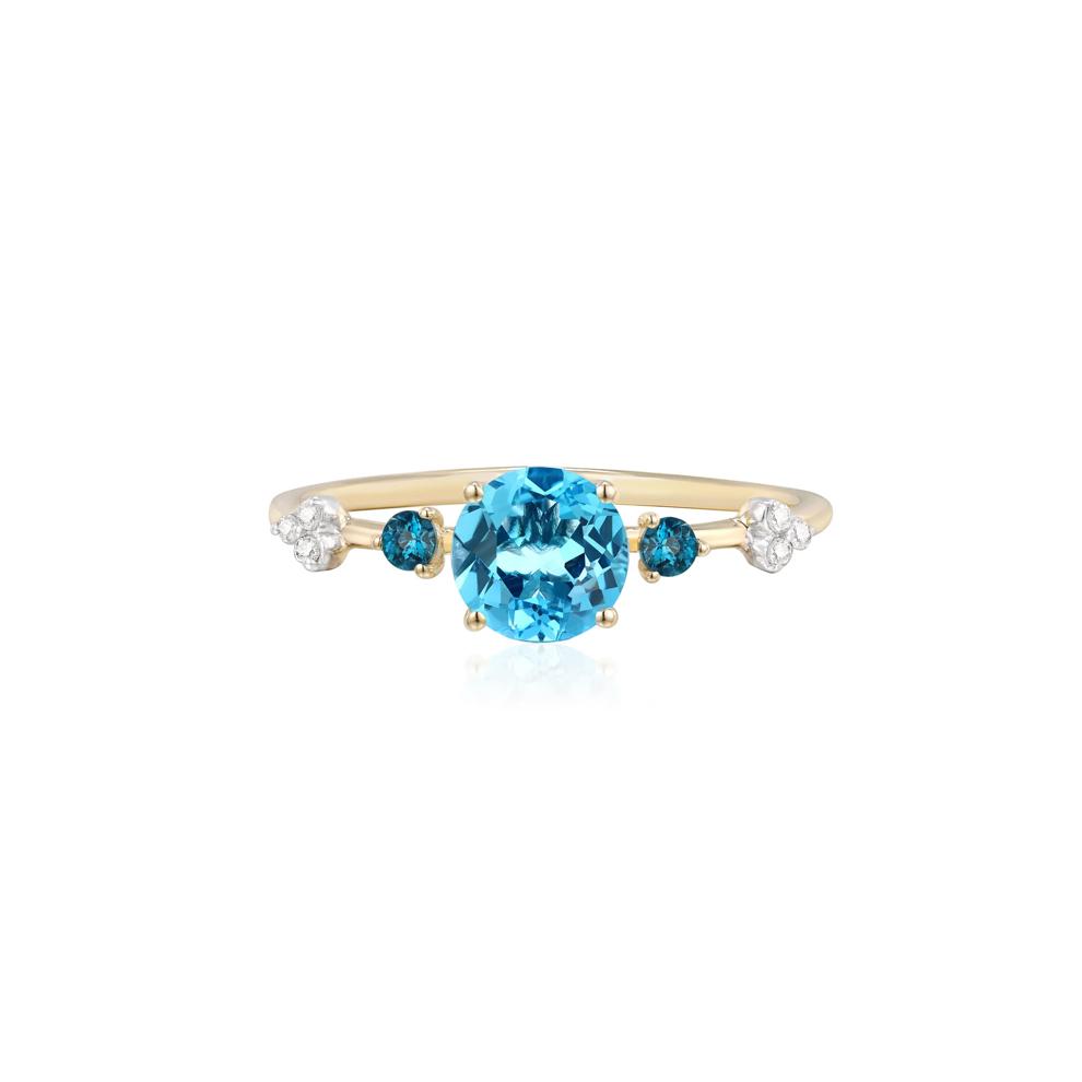 Swiss Blue Topaz Ring with London Blue Topaz and Diamond Accents in 10K Yellow Gold – Image 1 of 3