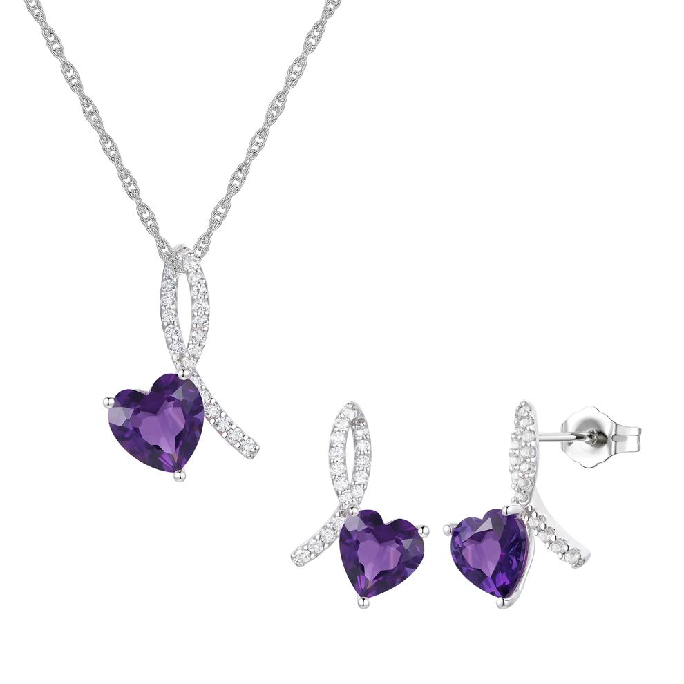 Heart-Shaped Amethyst and Lab-Created White Sapphire Box Set in Sterling Silver – Image 1 of 5