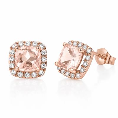 Morganite & Diamond Halo Earrings in 10K Rose Gold (1/7 ct. tw.)