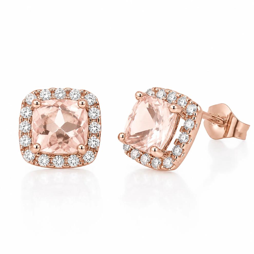 Morganite &amp; Diamond Halo Earrings in 10K Rose Gold (1/7 ct. tw.) – Image 1 of 2