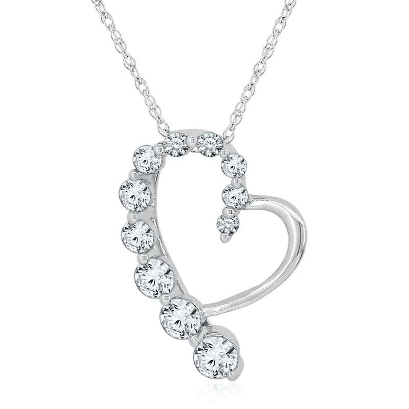 Lab Created White Sapphire Heart Pendant in Sterling Silver – Image 1 of 3