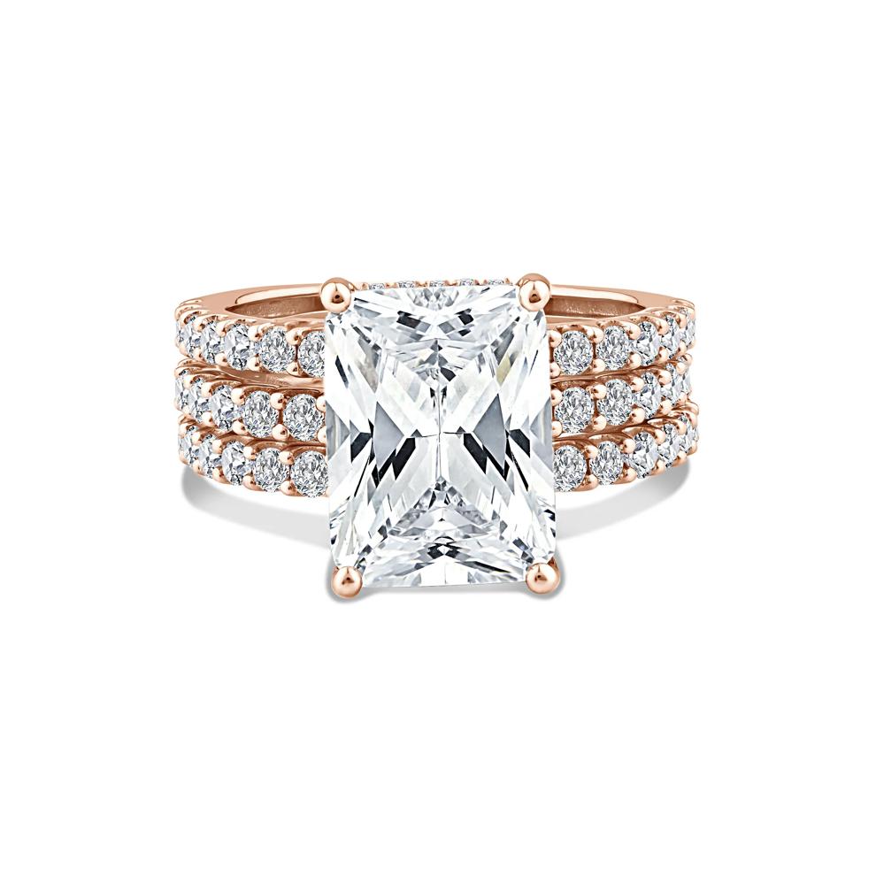 Lab Grown Diamond Radiant 3-Piece Engagement Set in 14K Rose Gold (7 1/2 ct. tw.) – Image 1 of 6