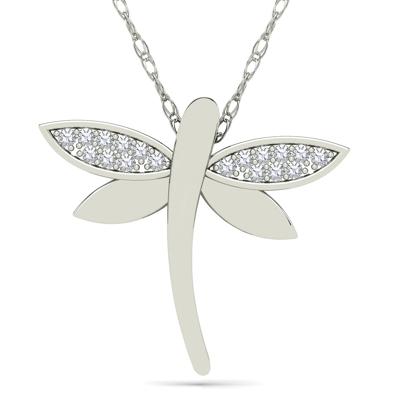 Diamond Accent Dragonfly Pendant in 10K White Gold