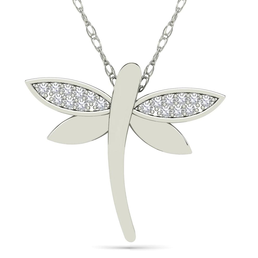 Diamond Accent Dragonfly Pendant in 10K White Gold – Image 1 of 4