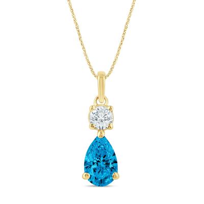 Lab Grown Blue and White Diamond Drop Pendant in 14K Yellow Gold (5/8 ct. tw.)