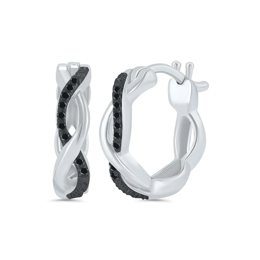 Black Diamond Accent Twist Hoop Earrings in Sterling Silver – Image 1 of 1