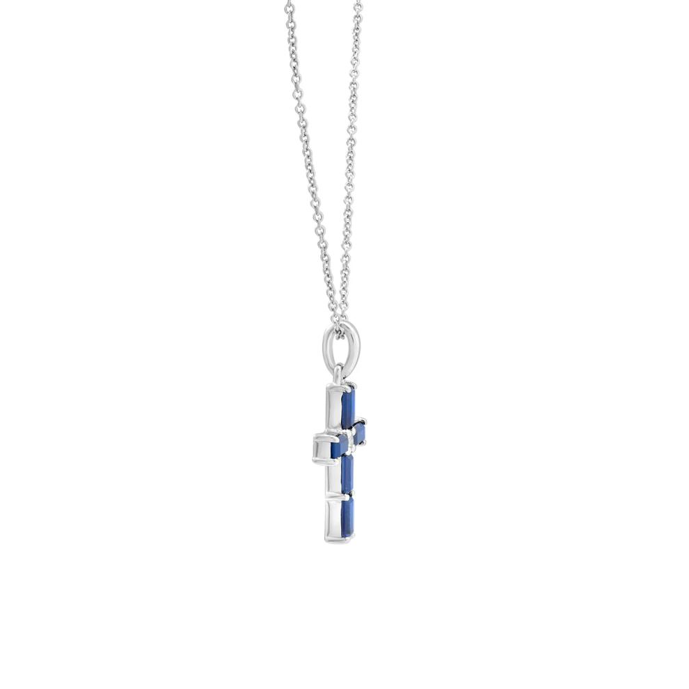 Lab-Created Blue and White Sapphire Cross Pendant in Sterling Silver – Image 3 of 4
