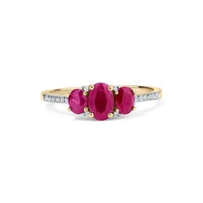 Ruby & Diamond Accent Oval Three-Stone Ring in 10K Yellow Gold
