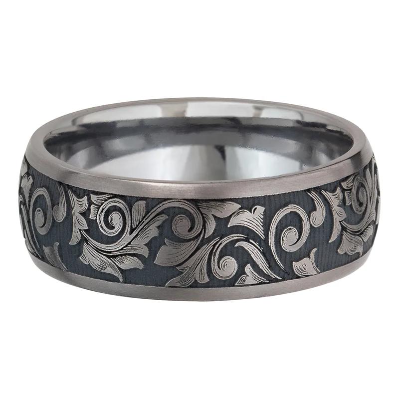 Men&rsquo;s Scroll Wedding Band with Black Cerakote in Tantalum, 8mm – Image 4 of 4