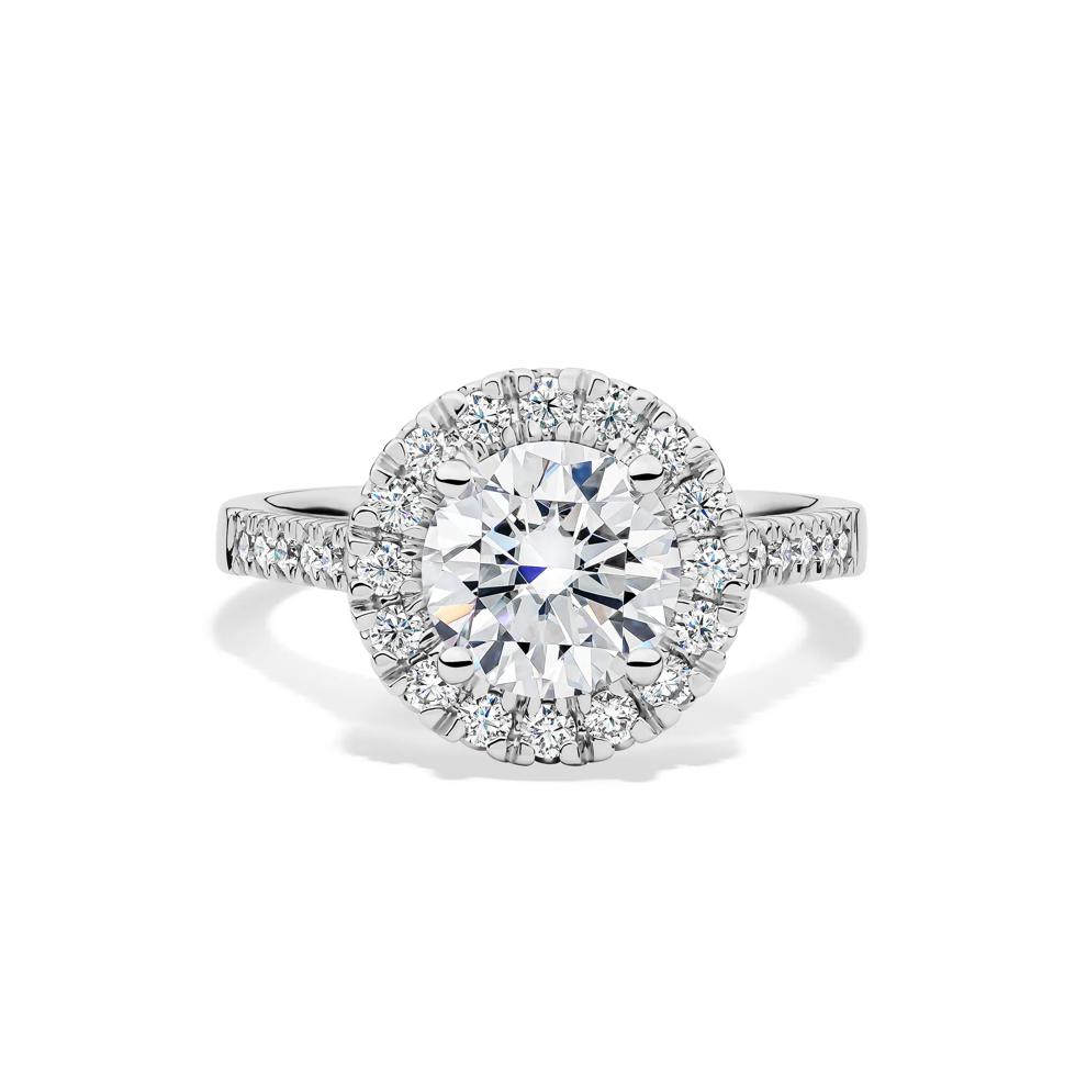 Lab-Created Moissanite Round Halo Ring in 10K White Gold (2 1/4 ct. dew) – Image 1 of 4