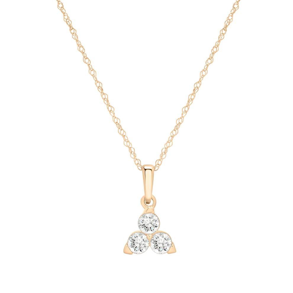 Lab-Created White Sapphire Three-Stone Triangle Birthstone Pendant in 10K Yellow Gold – Image 1 of 4
