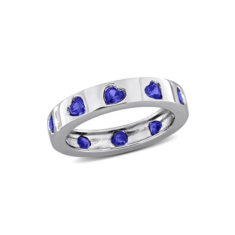 Heart-Shaped Lab-Created Blue Sapphire Eternity Band in Sterling Silver – Image 4 of 6