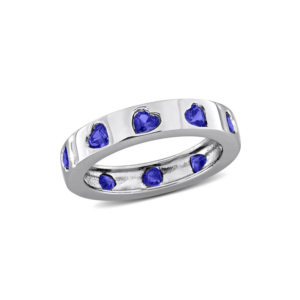 Heart-Shaped Lab-Created Blue Sapphire Eternity Band in Sterling Silver – Image 4 of 6