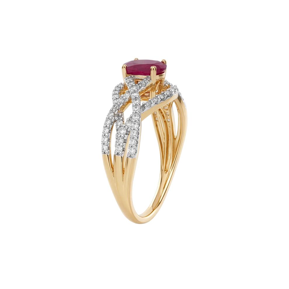 Ruby &amp; Diamond Open Shank Ring in 10K Yellow Gold (3/8 ct. tw.) – Image 3 of 4