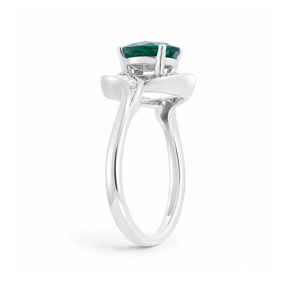Lab-Created Emerald &amp; Lab-Created White Sapphire Oval Center Ring in Sterling Silver – Image 3 of 4