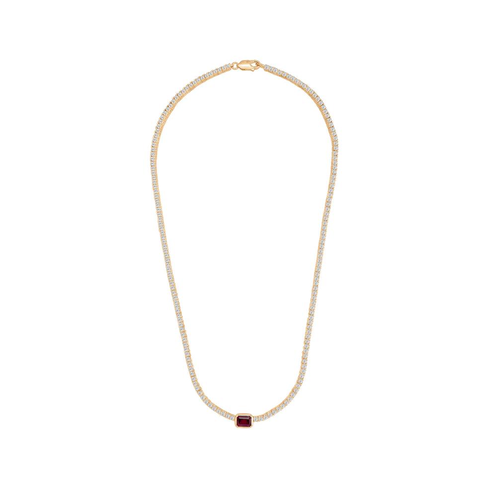 Lab-Created Ruby &amp; Lab-Created White Sapphire Tennis Necklace in 14K Gold Vermeil – Image 3 of 4