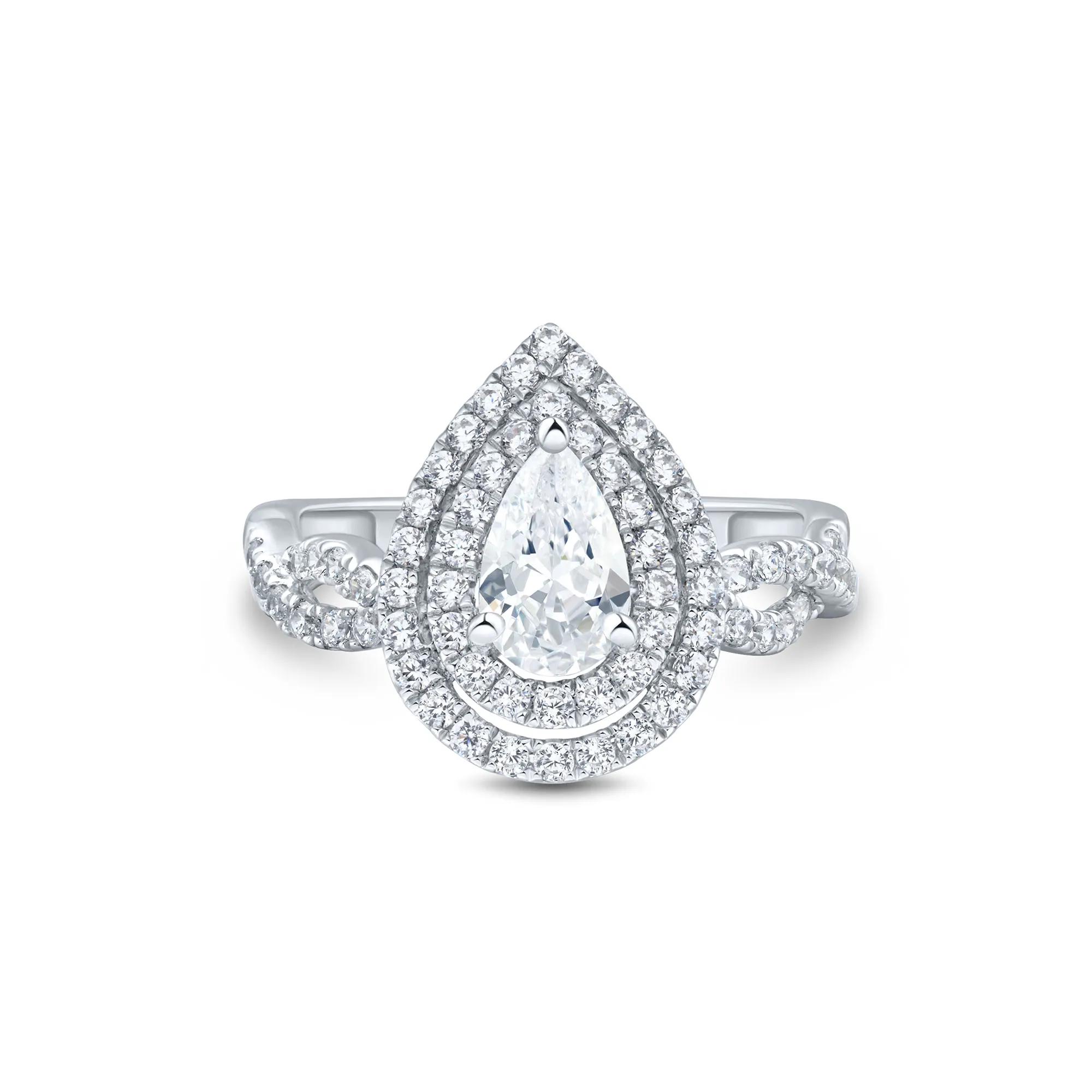 Lab Grown Diamond Pear Halo Engagement Ring in 14K Gold