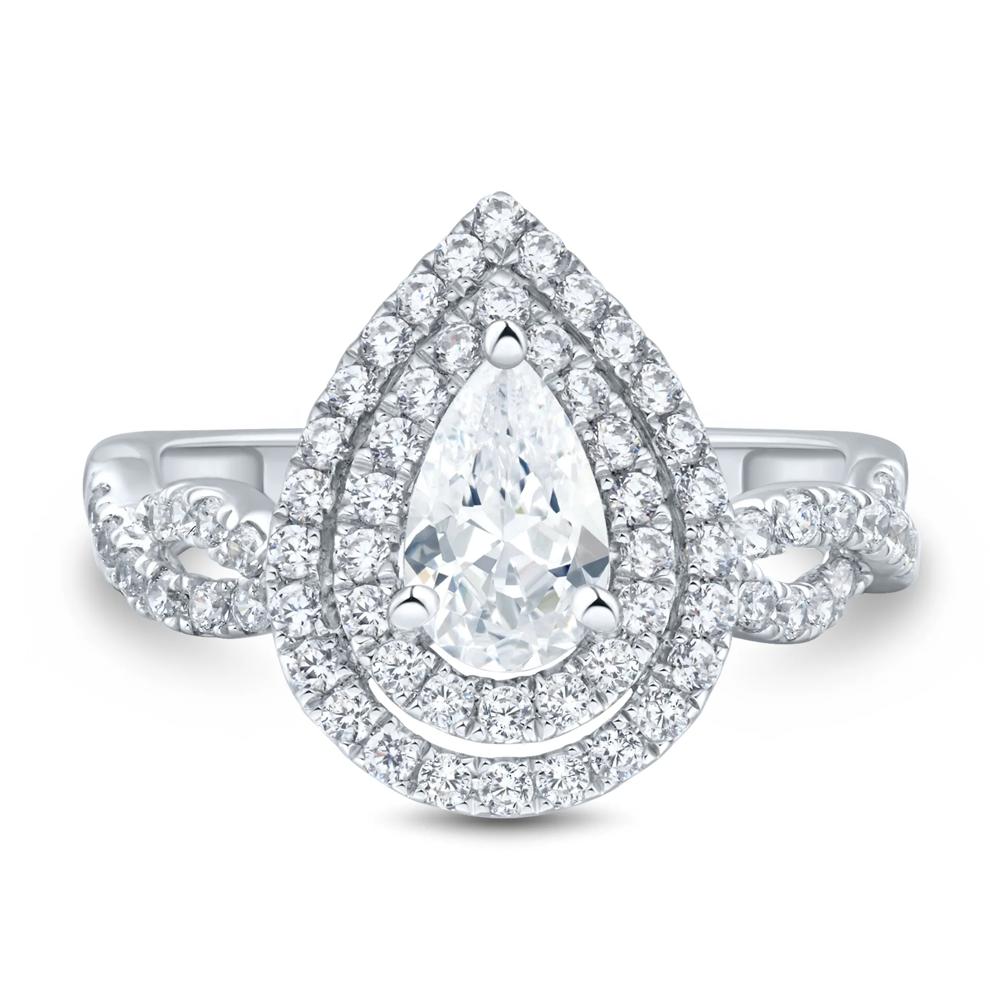Lab Grown Diamond Pear Halo Engagement Ring in 14K White Gold (1 1/2 ct. tw.) – Image 1 of 3