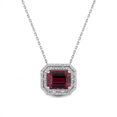Pink Tourmaline & Diamond Halo Pendant Necklace in 14K White Gold (1/4 ct. tw.)