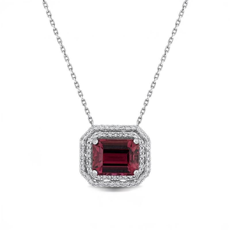Pink Tourmaline &amp; Diamond Halo Pendant Necklace in 14K White Gold &#40;1/4 ct. tw.&#41; – Image 1 of 5