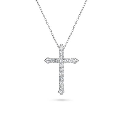 Lab-Created White Sapphire Cross Pendant Necklace in Sterling Silver