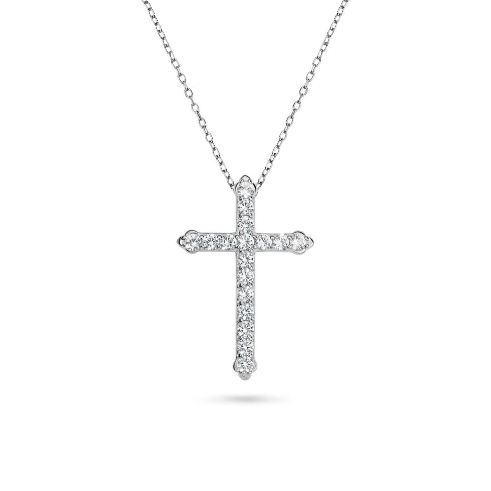 Lab-Created White Sapphire Cross Pendant Necklace in Sterling Silver – Image 1 of 4