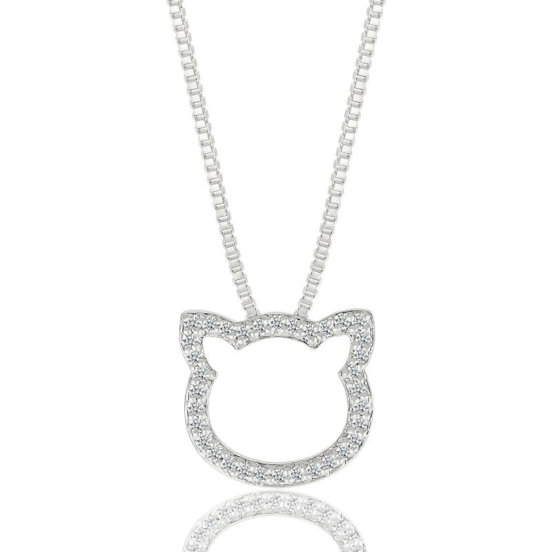 Diamond Cat Pendant in Sterling Silver &#40;1/8 ct. tw.&#41; – Image 1 of 3
