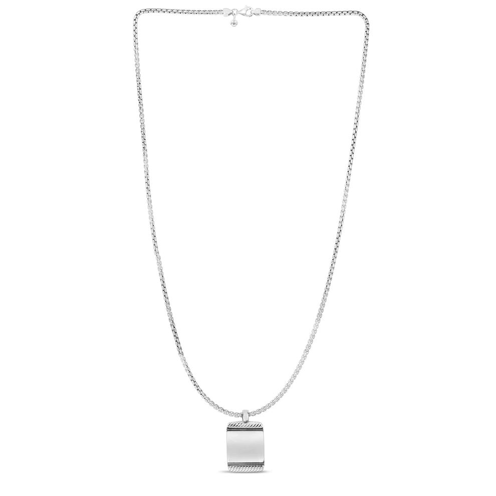 Men's Engravable Dog Tag Pendant Necklace in Sterling Silver, 22"  – Image 2 of 2