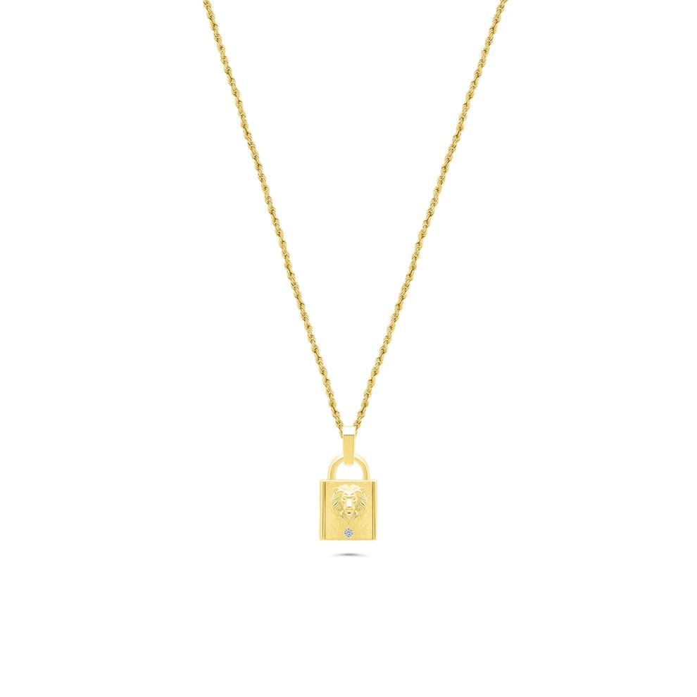 Men's Diamond Accent Lion's Head Lock Pendant Necklace in 10K Yellow Gold – Image 1 of 4