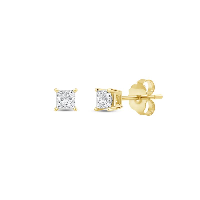 Lab Grown Diamond Princess-Cut Solitaire Stud Earrings in 14K Yellow Gold – Image 1 of 3
