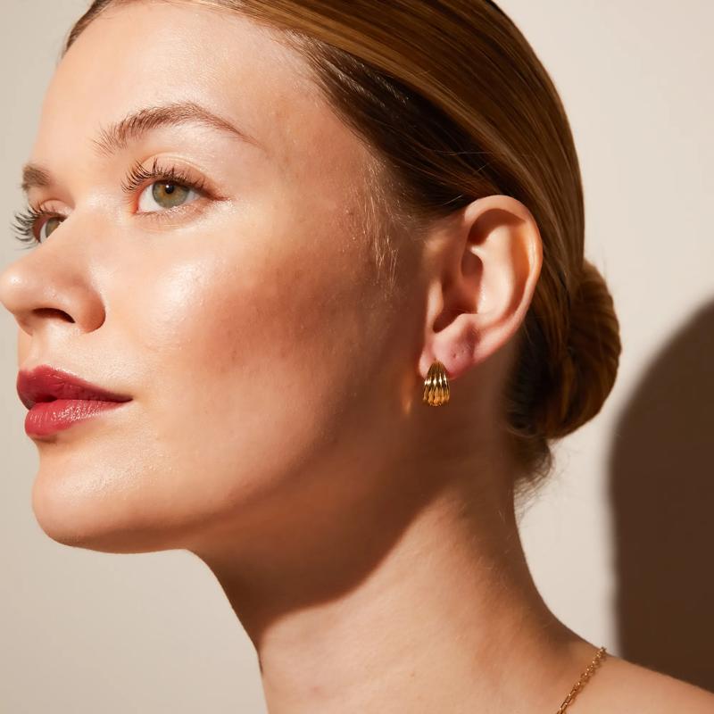 Electroform Tapered Seashell Hoops in Vermeil, 8.4MMx14MM – Image 2 of 3