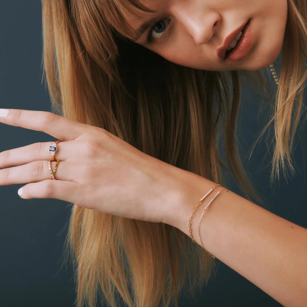 Diamond Bar Paperclip Chain Bracelet in Vermeil (1/10 ct. tw.) – Image 2 of 3