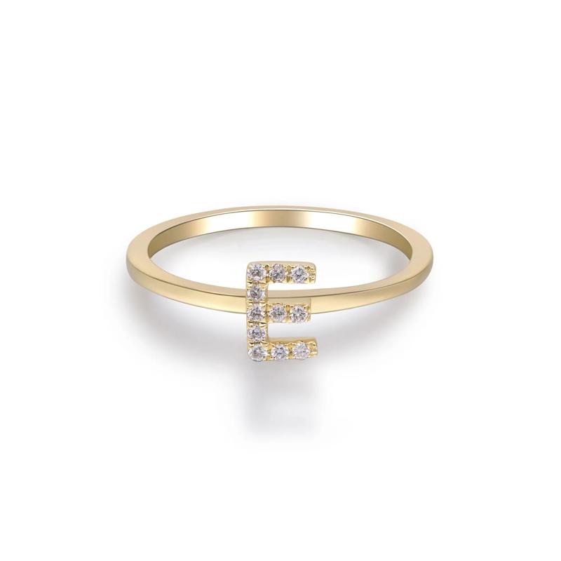 Diamond Accent "E" Initial Ring in 10K Yellow Gold – Image 5 of 5
