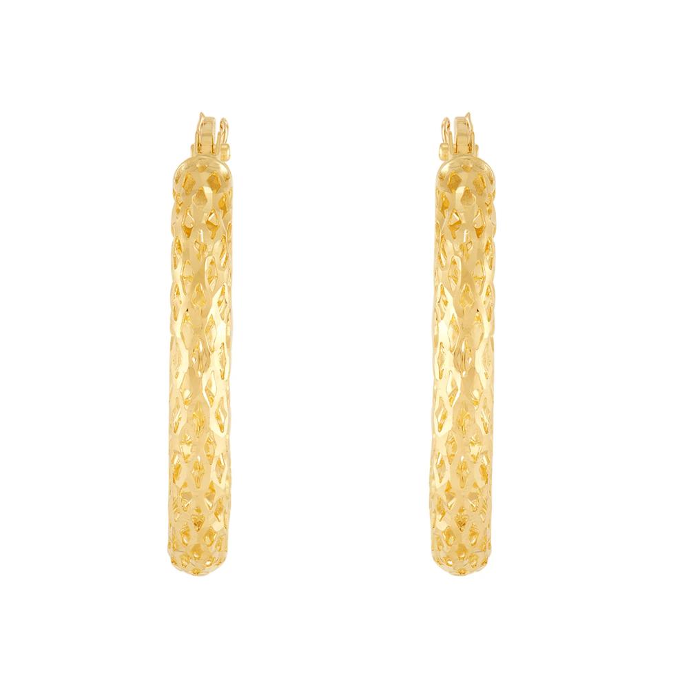 Polished Pierced Glitter Tube Hoop Earrings in 10K Yellow Gold, 23MM – Image 3 of 3