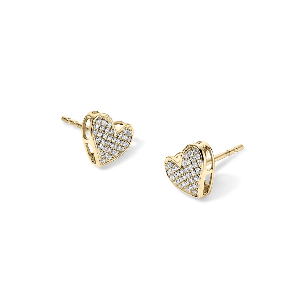 Diamond Heart Stud Earrings in 14K Yellow Gold (1/7 ct. tw.) – Image 1 of 2