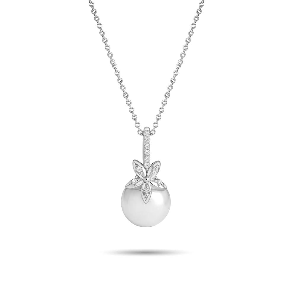 Freshwater Cultured Pearl &amp; Diamond Accent Floral Pendant in Sterling Silver – Image 1 of 4