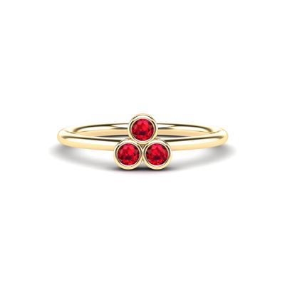Ruby Three-Stone Pyramid Ring in 14K Yellow Gold