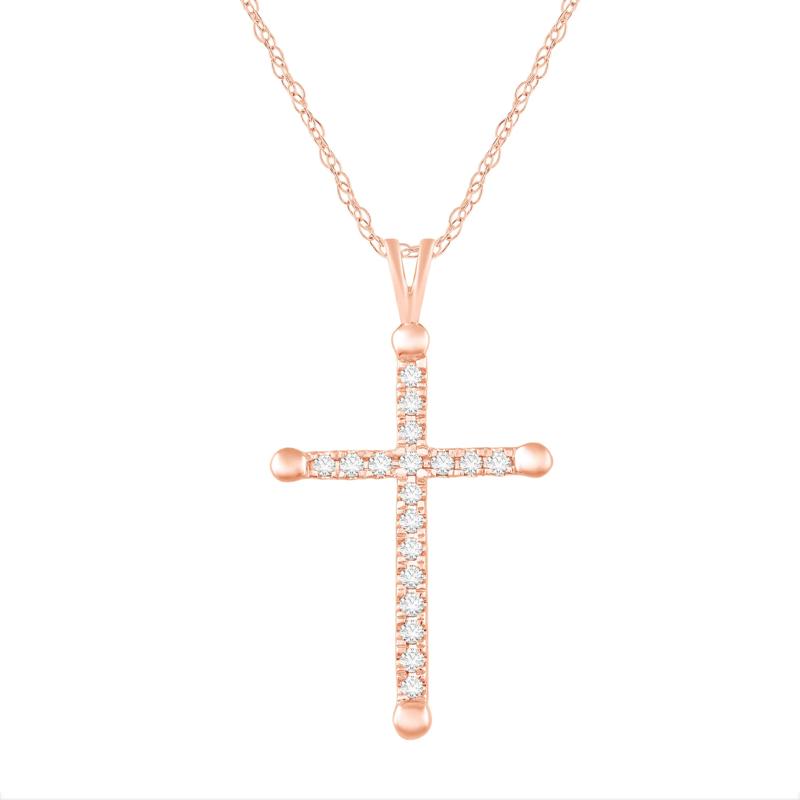 Diamond Cross Pendant in 10K Rose Gold &#40;1/4 ct. tw.&#41; – Image 1 of 3