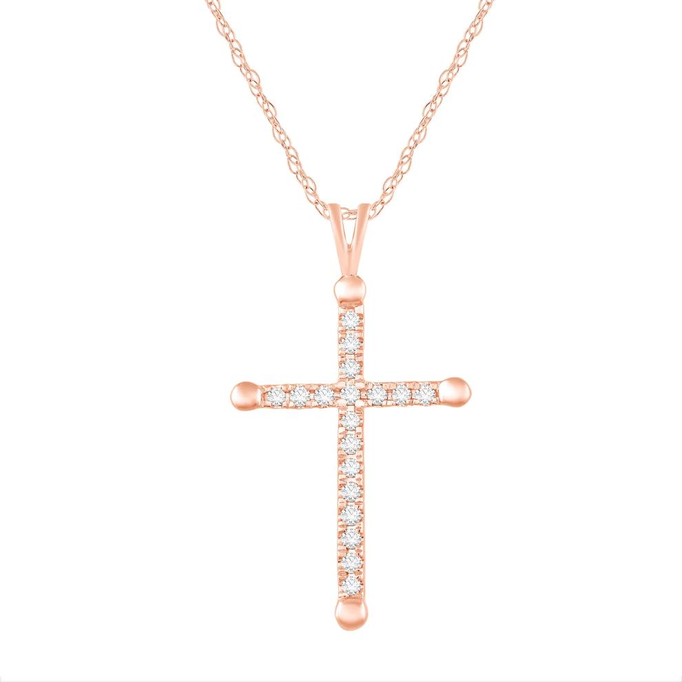 Diamond Cross Pendant in 10K Rose Gold (1/4 ct. tw.) – Image 1 of 3