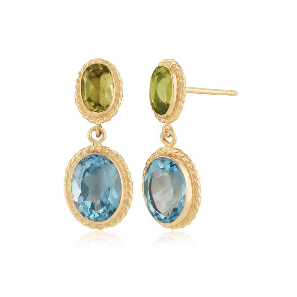 Peridot &amp; Blue Topaz Drop Earrings in 14K Yellow Gold – Image 1 of 2