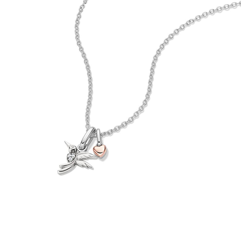 Lab Grown Diamond Accent Hummingbird Pendant in Sterling Silver &amp; 10K Rose Gold – Image 4 of 5