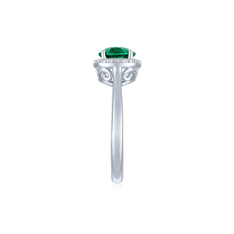 Lab-Created Emerald and Diamond Accent Halo Ring in Sterling Silver – Image 3 of 3