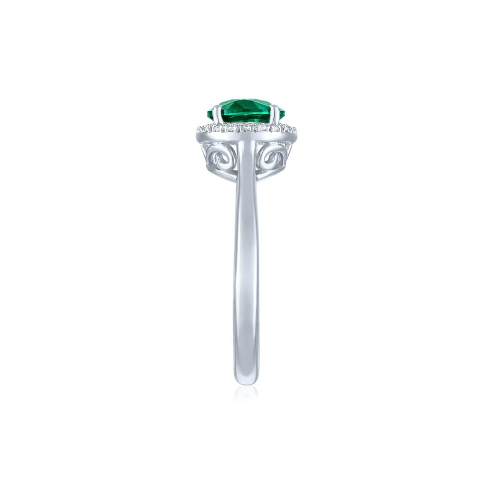 Lab-Created Emerald and Diamond Accent Halo Ring in Sterling Silver – Image 3 of 3