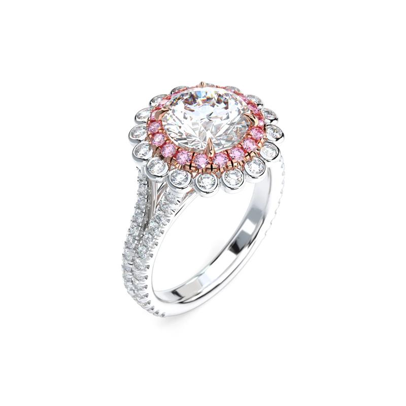 Lab Grown Diamond Bezel Halo Pink &amp; White Engagement Ring in Platinum &amp; 18K Rose Gold &#40;2 1/2 ct. tw.&#41; – Image 5 of 5
